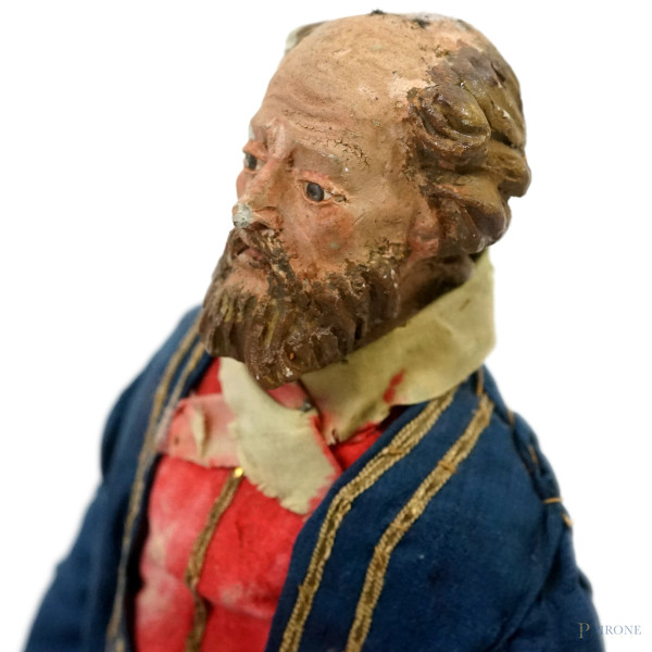 Lotto composto da 7 sculture in terracotta policroma e stoffa (alcune con occhi in vetro) raffigu...