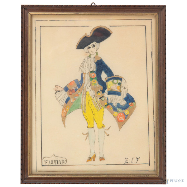 Lotto di 5 stampe varie e 1 disegno a tecnica mista, XX secolo, misura massima cm 33x25,5, (difetti)