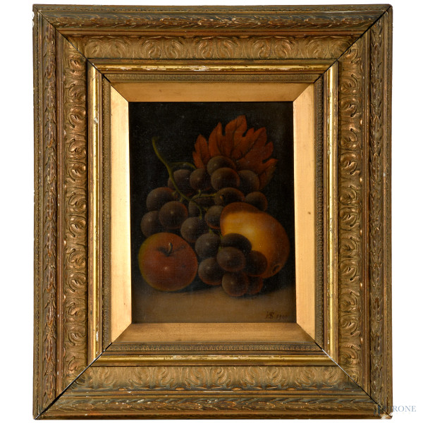 Coppia di nature morte, olio su tela, XIX secolo, anagrammato HS in basso, cm 36x31 entro cornice