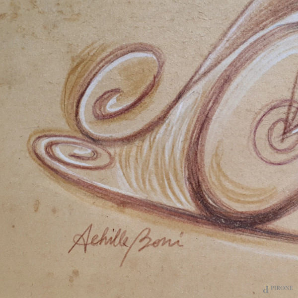 Achille Boni (XX sec.) Velociclo futurista, tecnica mista su cartone, cm 23x32, firmato, con corn...