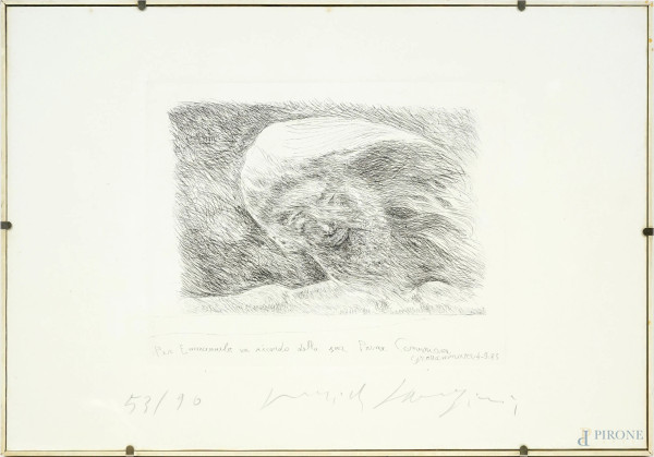 Pericle Fazzini - Senza titolo, litografia con dedica, es. 53/90, cm 34,5x49,5, in cornice