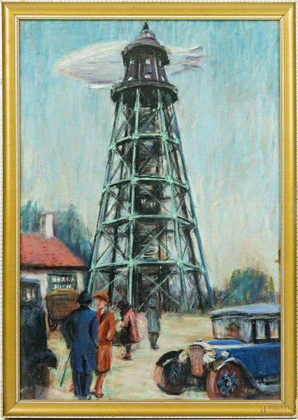 Il Faro di S.Thome in Brasile, pastello su carta applicata su masonite, cm 45x31, XX secolo, entro cornice.