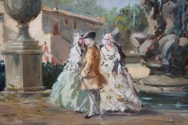 C. Luperini, Passeggiata galante, olio su tela, cm 50x70, firmato e datato, entro cornice