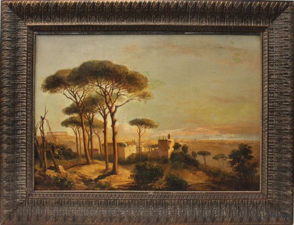 Golfo di Napoli, olio su tela, cm 46x66, entro cornice.