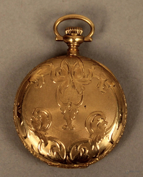 Orologio da taschino in oro 14 kt, (mancante vetrino).