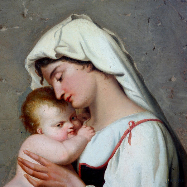 Seguace di Charles François Jalabert (1819-1901), Il risveglio, olio su tela, cm 98x74, entro cor...