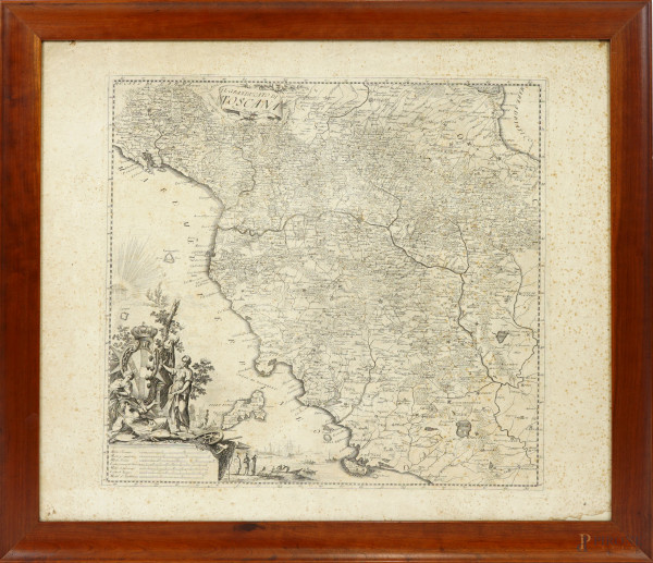 Il Granducato di Toscana presso i Pagani 1773, incisione, cm 65,5x76, entro cornice, (gore)