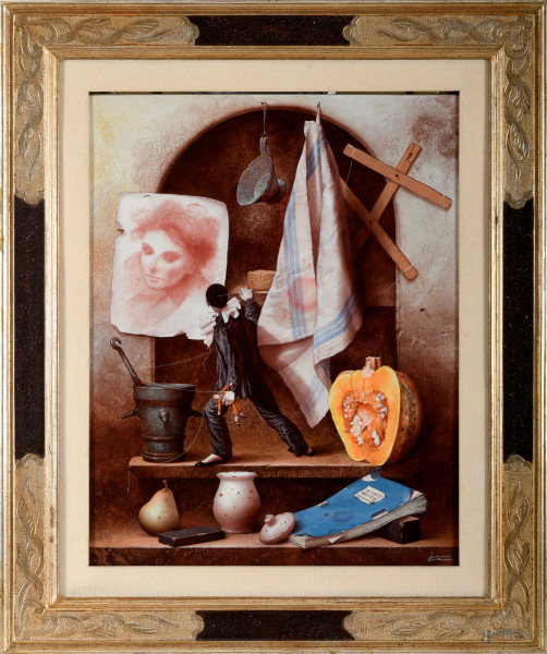 Ferdinando Quintavalla (1951 - ), Il rtratto di Laura, olio su cartone, cm 70x60 entro cornice, (difetti)