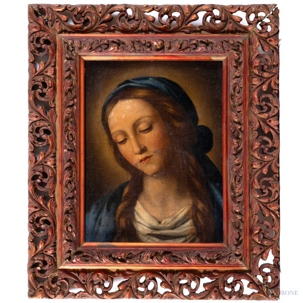 Copia da Sassoferrato, Vergine, XVIII-XIX secolo, cm 43x34, entro cornice (segni di usura, restauri, sollevamenti e cadute di colore)