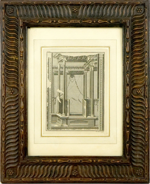 Studio di architettura, cm 25x18, incisore P.S. Lamborn (1722-1774), entro cornice.