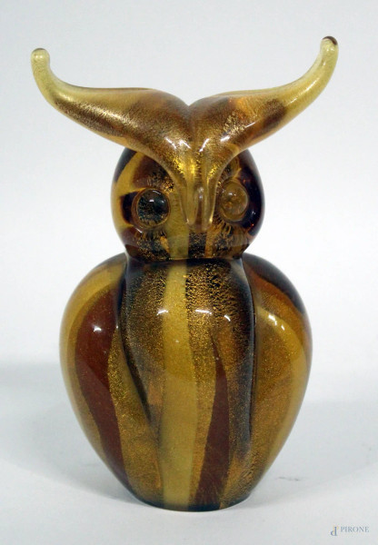 Gufo in vetro di Murano, H 13 cm.