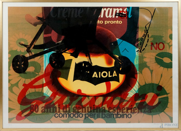 Mimmo Rotella - Senza titolo, serigrafia, cm 110x150, ES. X/X, entro cornice, (difetti).