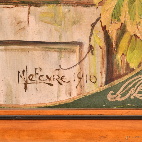 M. Lefevre, Autunno, olio su tela, cm 73x60 entro cornice, firmato e datato 1910 in basso