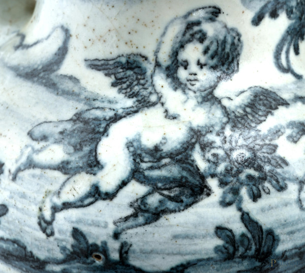 Versatoio da farmacia "Syr Acido Citri" decorato nei toni del blu, XX secolo, altezza cm 25, (dif...