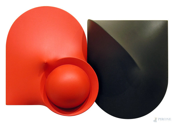 Hector Rigel (1957) Doppia superficie rosso/nero, 2016, vernice acro vinilica su tela estroflessa, cm 42x32, con autentica