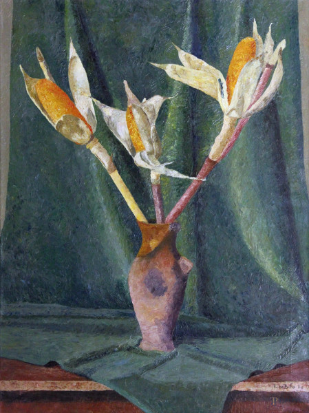 L.De Bois, Vaso con fiori, olio su tela, cm 80x60.