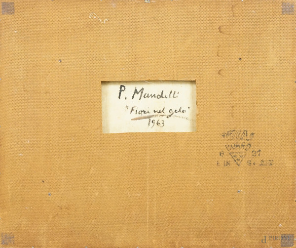 Fiori nel gelo, olio su tela, cm 30x40, entro cornice