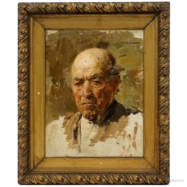 Ritratto d'anziano, olio su tela, cm 45x35, firmato in alto a destra, entro cornice.