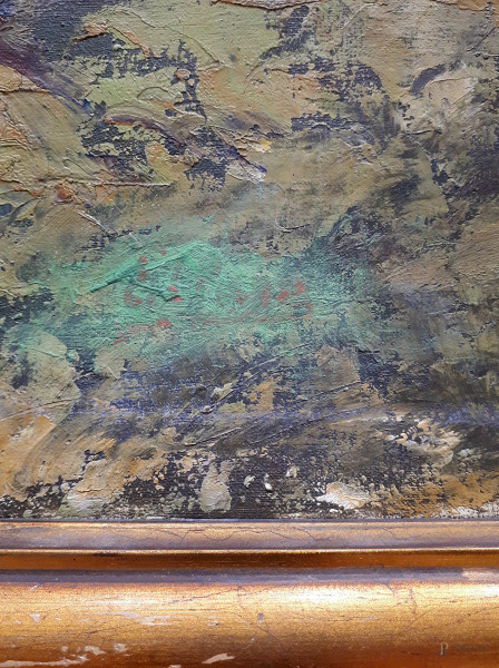 Artista di inizio XX secolo, Rifugio alpino, olio su tela applicata su cartone, cm 50x68, firma p...