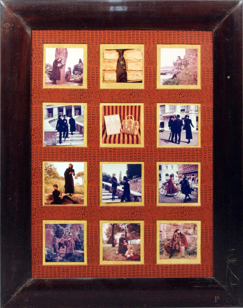 Lotto composto da dodici fotografie, cm. 10x10, entro unica cornice.
