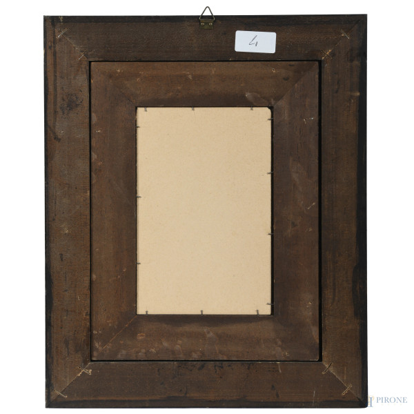 Coppia di acquerelli con figure popolari, XX secolo, cm 19,5x12, firmato in basso a destra, entro...