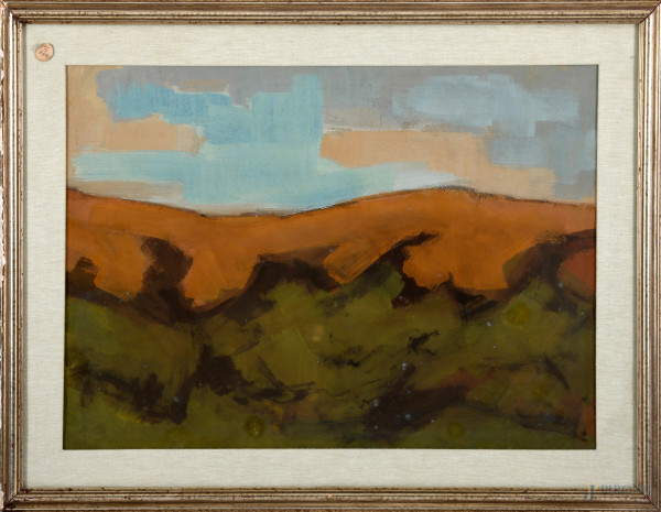 Paesaggio, olio su cartone, XX secolo, cm 67x88,5 entro cornice, (difetti)