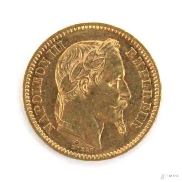 Marengo 20 Franchi in oro, Napoleone III testa laureata.