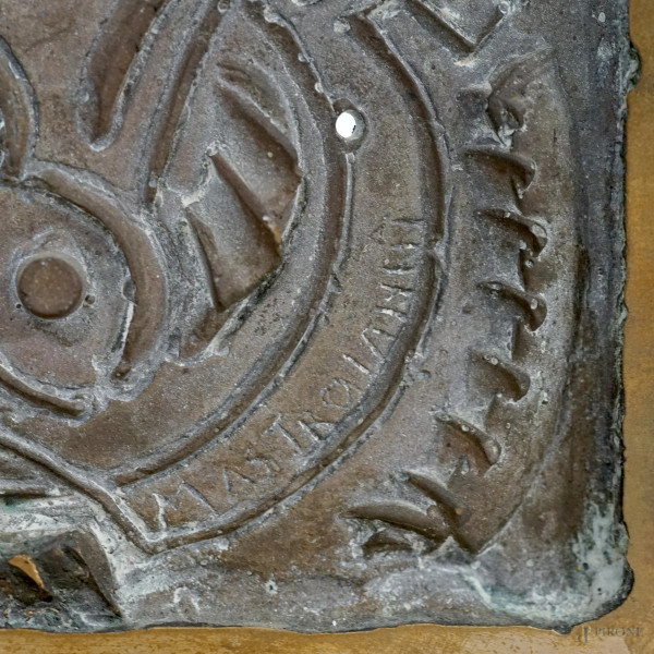 Composizione astratta, placca in bronzo, firmata Mastroianni, cm 22x18,5