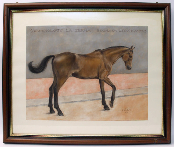 Cavallo, pastello su carta, cm 50x64, firmato Rainer, entro cornice.