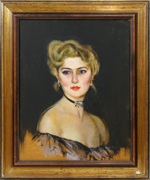 Aldo Severi - Ritratto di signora, olio su masonite, cm 64x51, entro cornice