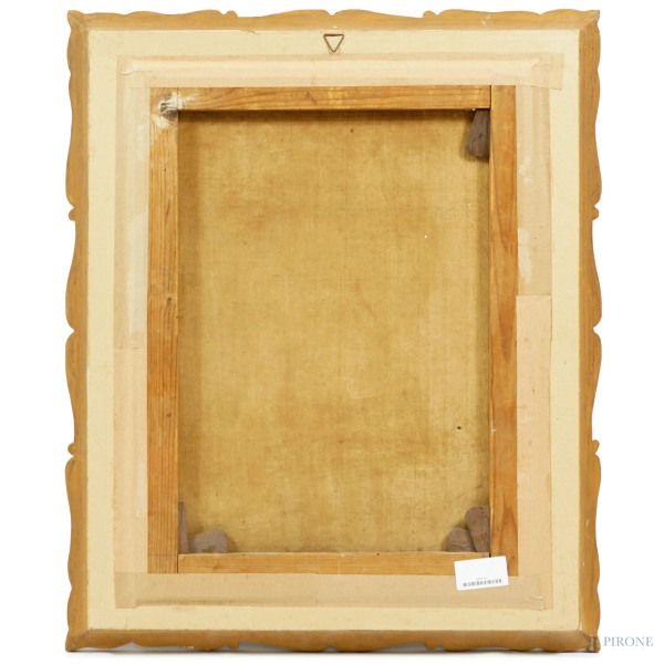 Donna orientale, olio su tela, cm 58,5x44, firmato e datato "1886" in basso a sinistra, entro cor...