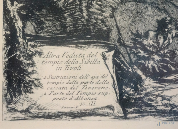 ALTRA VEDUTA DEL TEMPIO DELLA SIBILLA IN TIVOLI, MULTIPLO SU CARTA, CM 70,5X49,5, RIPRODUZIONE DA...