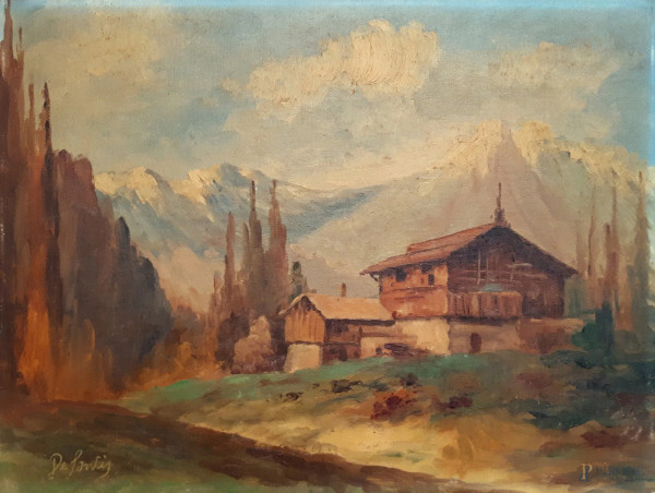 De Santis (XX sec.)Paesaggio montano, olio su cartone cm 40x30,firmato