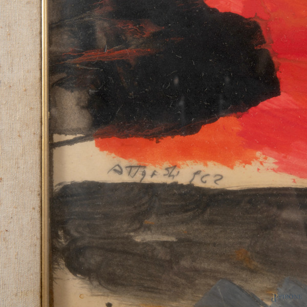 Ugo Attardi (1923-2006), Nudo femminile, tecnica mista su carta, cm 100,5x71, firmato e datato "9...