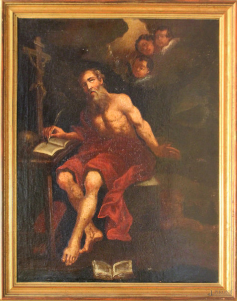 San Girolamo, olio su tela, cm 80x63, XVIII sec., entro cornice.