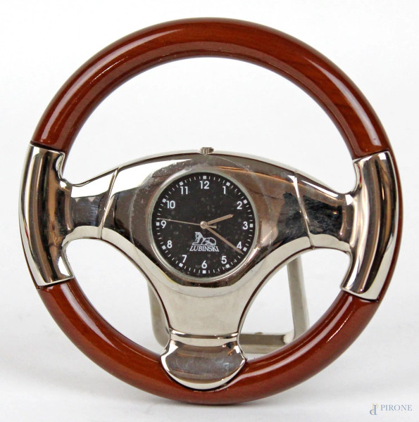 Orologio da tavolo Lubinski, a forma di volante, diametro cm 10, (da revisionare)