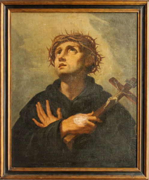 S. Antonio Redentore, olio su tela 71x59 cm, fine XVIII sec, entro cornice, lieve difetto sulla mano.