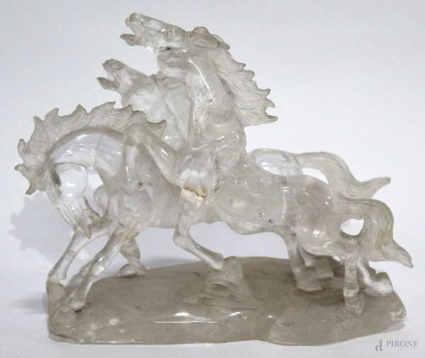 Cavalli, scultura in quarzo, h. 17 cm