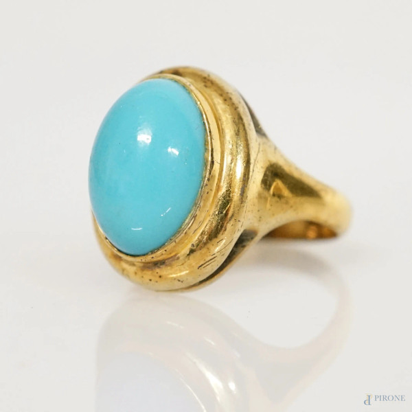 Anello in argento dorato con pasta di turchese, misura n.15, peso gr.6,7,