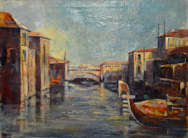 Scorcio di Venezia, olio su tela, cm 60x80, entro cornice.