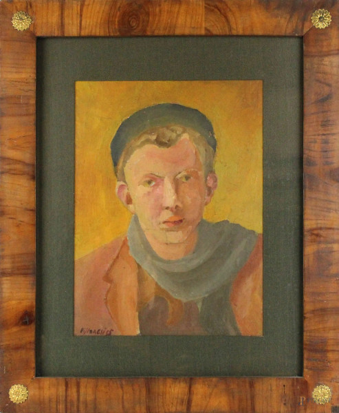 Franco Villoresi - Autoritratto giovanile, olio su tavola, cm. 40x30, entro cornice