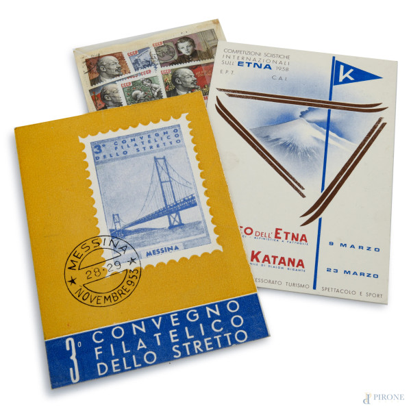Lotto composto da francobolli applicati su carta e cartoline viaggiate di varie epoche e provenie...
