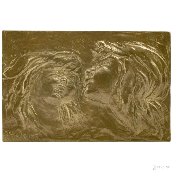 Augusto Murer (1922-1985), rilievo in bronzo "Volti", 1977, firmato, cm 15x23
