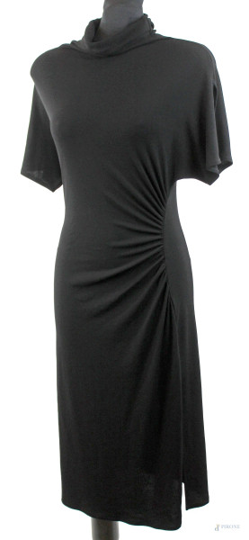 Blue Fashion, abito nero lungo a maniche corte con coulisse laterale, taglia  IT 42, (segni di utilizzo).