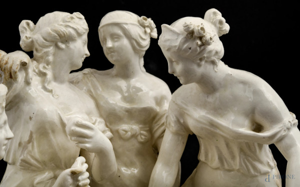 Gruppo in maiolica raffigurante l'Allegoria della Musica, Manifattura di Bassano, XIX secolo, cm ...