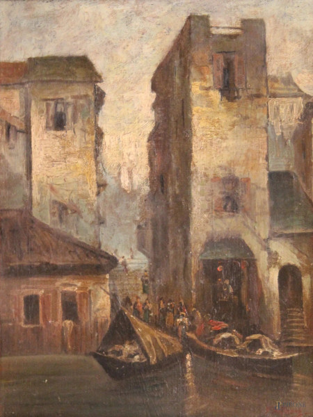 Scorcio di Venezia con gondole e figure