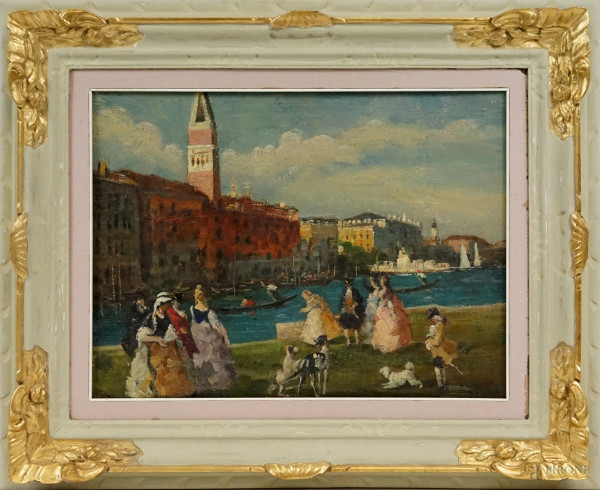 Campo della Salute e Canal Grande, olio su compensato, cm 45,5x60, firmato Emma Ciardi, entro cornice, (difetti)