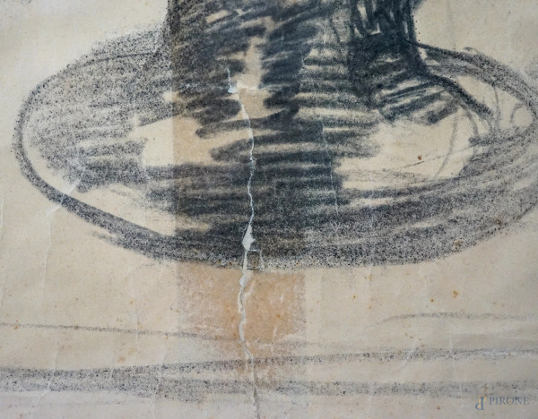 Coppia di nature morte, disegni a carboncino su carta, cm 111,5x73,5, XX secolo, entro cornici, (...