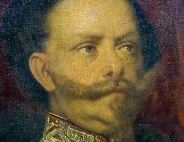 Ritratto di Vittorio Emanuele II, olio su tela, cm 73,5x58,5, firmato e datato 1860, entro cornic...