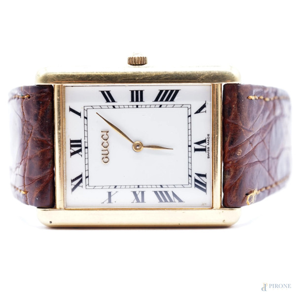 Orologio da polso Gucci al quarzo, quadrante e cassa rettangolare in oro 750
